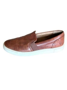 Frye Ivy Leather Slip On Sneakers 6.5 Cognac Brown Minimalist